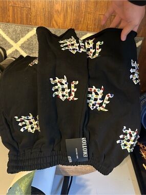 Men's Black Hybrid Shorts with Multicolor Crystal Embellishments